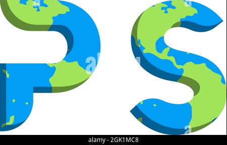 Design iniziale del logo PS con stile World Map, branding aziendale con logo. Illustrazione Vettoriale