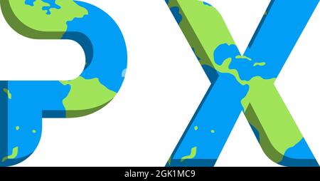 Design iniziale del logo PX con stile World Map, branding aziendale con logo. Illustrazione Vettoriale