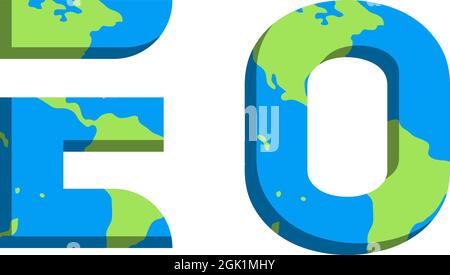 Design iniziale del logo EO con stile Mappa del mondo, branding aziendale con logo. Illustrazione Vettoriale
