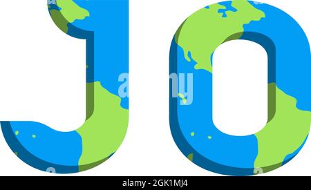 Design iniziale del logo JO con stile Mappa del mondo, branding aziendale con logo. Illustrazione Vettoriale