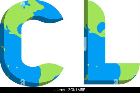 Design iniziale del logo CL con stile World Map, branding aziendale con logo. Illustrazione Vettoriale