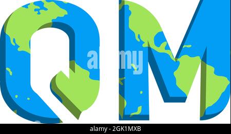 Design iniziale del logo QM con stile Mappa del mondo, branding aziendale con logo. Illustrazione Vettoriale