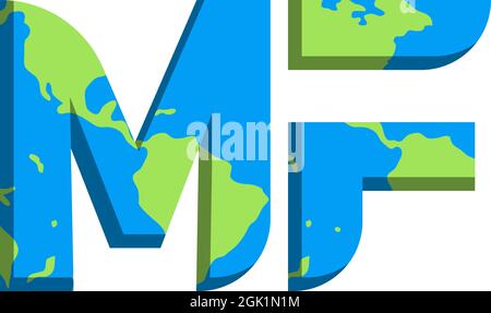 Design iniziale del logo MF con stile World Map e logo commerciale. Illustrazione Vettoriale