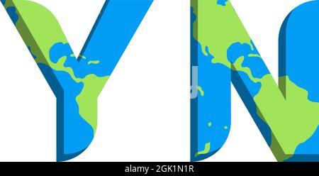 Design iniziale del logo YN con stile Mappa del mondo, branding aziendale con logo. Illustrazione Vettoriale