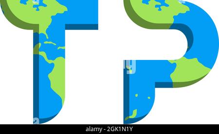 Design iniziale del logo TP con stile mappa mondiale, branding aziendale con logo. Illustrazione Vettoriale