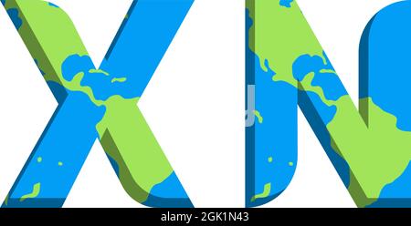 Design iniziale del logo XN con stile World Map, branding aziendale con logo. Illustrazione Vettoriale