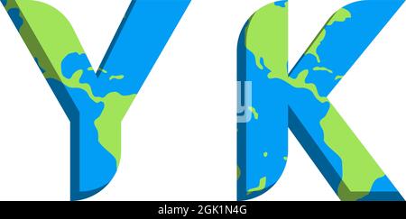 Design iniziale del logo YK con stile World Map, branding aziendale del logo. Illustrazione Vettoriale