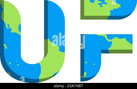 Design iniziale del logo UF con stile World Map, branding aziendale con logo. Illustrazione Vettoriale