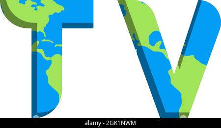 Design iniziale del logo TV con stile World Map, branding aziendale con logo. Illustrazione Vettoriale