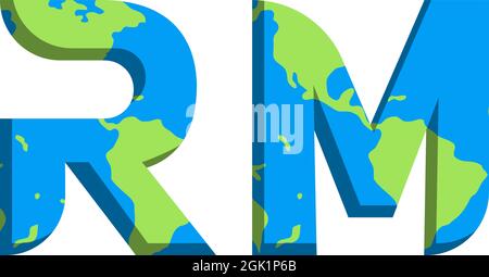 Design iniziale del logo RM con stile World Map, branding aziendale con logo. Illustrazione Vettoriale