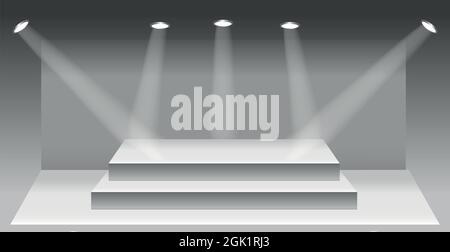 Podio bianco rettangolare realistico in uno studio di luce - illustrazione Vector Illustrazione Vettoriale