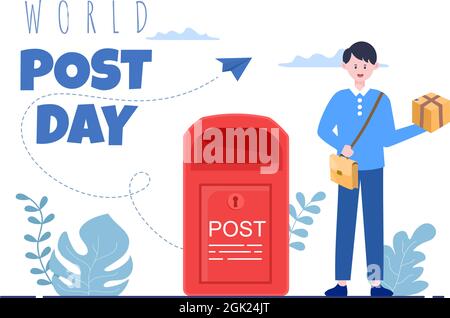 World Post Day sfondo che viene celebrato il 9 ottobre con Mail Box, Mappa, Bird o lettera di saluto, Poster, Profilo foto. Illustrazione vettoriale Illustrazione Vettoriale