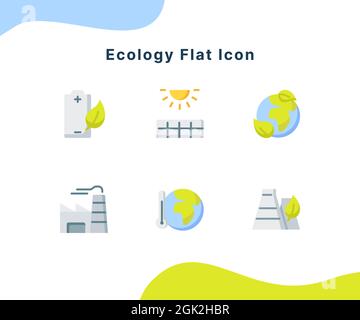 ecologia flat icona collezione su pack bianco isolato sfondo con moderno flat cartoon stile disegno vettoriale Foto Stock