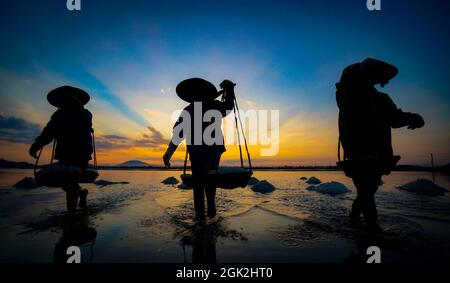 Bel campo di sale nella provincia di Khanh Hoa nel Vietnam centrale Foto Stock