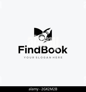 flat FindBook lente d'ingrandimento con logo Illustrazione Vettoriale