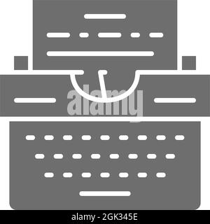 Icona grigia della macchina da scrivere. Isolato su sfondo bianco Illustrazione Vettoriale