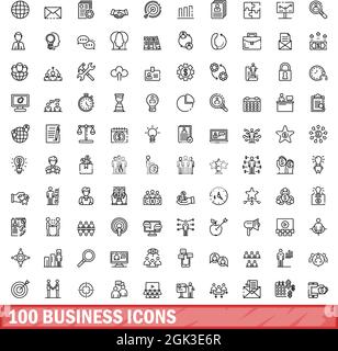 100 icone business impostate. Illustrazione di un vettore di 100 icone business isolato su sfondo bianco Illustrazione Vettoriale