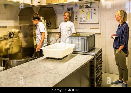 Produzione di panettone nella Pasticceria Marnin di Locarno, Svizzera. Circolo di Locarno, Svizzera Foto Stock