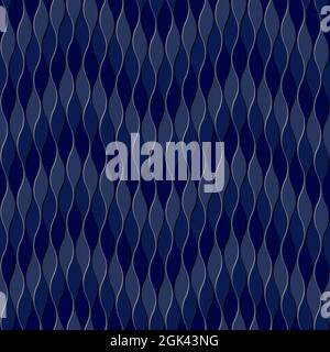 Composizione geometrica di linee curvilinee verticali in blu. Ripetizione continua. Foto Stock