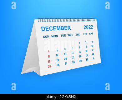 Dicembre 2022 Calendar Leaf. Calendario 2022 in stile piatto. Formato A5. Illustrazione vettoriale. Illustrazione Vettoriale