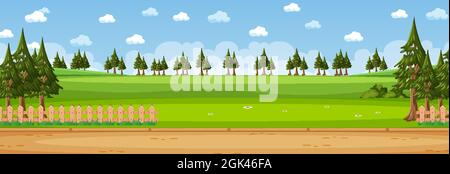 Scena orizzontale vuota di giorno con molti alberi di pino illustrazione Illustrazione Vettoriale