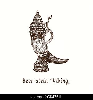 Birra stein 'Viking'. Disegno in bianco e nero in legno. Foto Stock