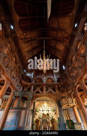 Lomskyrkja - chiesa a doghe in Lom, contea di Innlandet, Norvegia, Europa Foto Stock