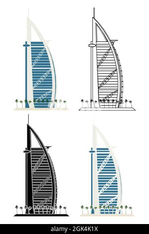 Hotel famoso a Dubai, Emirati Arabi Uniti Illustrazione Vettoriale