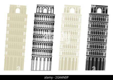 Torre pendente di Pisa, Italia Illustrazione Vettoriale