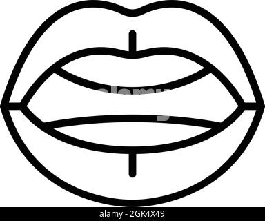 Vettore contorno icona sincronizzazione bocca. Espressione alfabetica. Animazione del labbro Illustrazione Vettoriale
