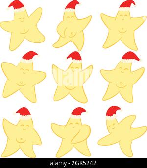 Carino Cartoon Yellow Star Collezione di illustrazioni natalizie Cartoon Illustrazione Vettoriale
