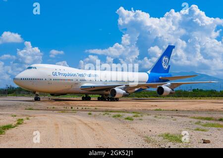 Tucson, AZ, Stati Uniti - 2 settembre 2021: General Electric Propulsion Test Platform Boeing 747-100 (numero di coda N747GE) in mostra al Pima ai Foto Stock