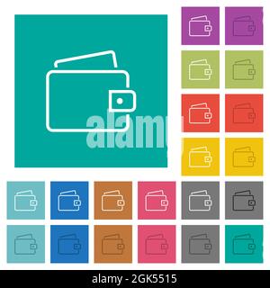 Il portafoglio singolo presenta icone piatte multicolore su sfondi quadrati. Sono incluse le variazioni delle icone bianche e scure per gli effetti del passaggio del mouse o attivi. Illustrazione Vettoriale