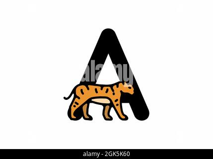 Illustrazione della linea d'arte della tigre con un disegno iniziale della lettera Illustrazione Vettoriale