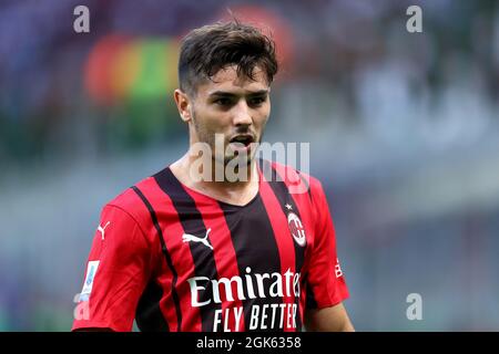 Milano, Italia. 12 settembre 2021. Brahim Diaz dell'AC Milan guarda avanti durante la serie Un incontro tra l'AC Milan e la SS Lazio. Foto Stock