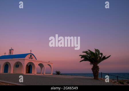 Cappella Thekla al tramonto a Ayia Napa, Cipro Foto Stock