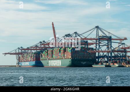 ROTTERDAM, PAESI BASSI - 02 settembre 2021: Maasvlakte, Rotterdam, Paesi Bassi - 9 settembre 2021: Porto marittimo di Rotterdam Maasflakte industria Foto Stock