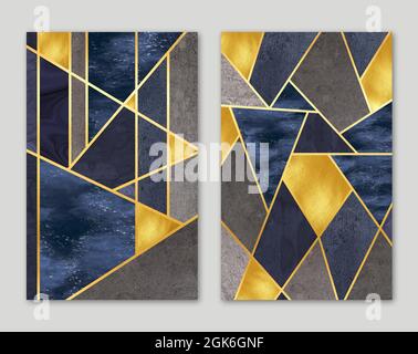 carta da parati murale 3d moderna , linee dorate e sfondo in marmo scuro . cornici da parete 3d moderne per la stampa su tela . Sole e linee dorate, Triang moderno Foto Stock