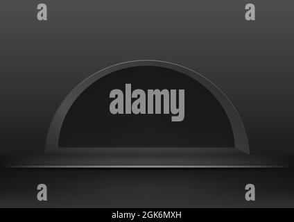 Tavolo vettoriale con tappeto nero in studio per la realizzazione di media pubblicitari per la vendita di prodotti sul sito web. Illustrazione Vettoriale