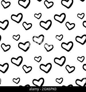Modello senza giunture con cuori disegnati a mano. Illustrazione vettoriale in stile Doodle isolata su sfondo bianco. Per design interno, carta da parati, imballaggio, pos Illustrazione Vettoriale