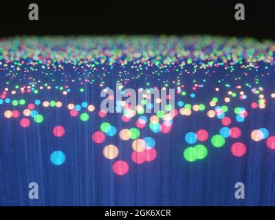 rappresentazione 3d del primo piano della fibra ottica per il concetto di comunicazione. Foto Stock
