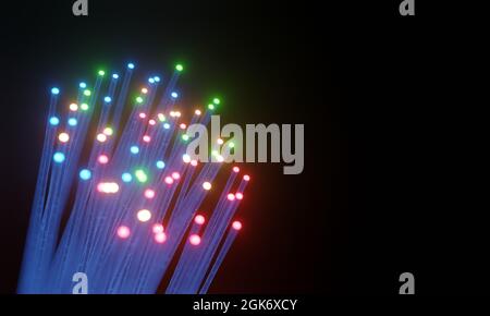 rappresentazione 3d delle punte in fibra ottica per il concetto di comunicazione. Foto Stock