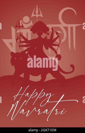 buon poster navratri con silhouette durga Illustrazione Vettoriale