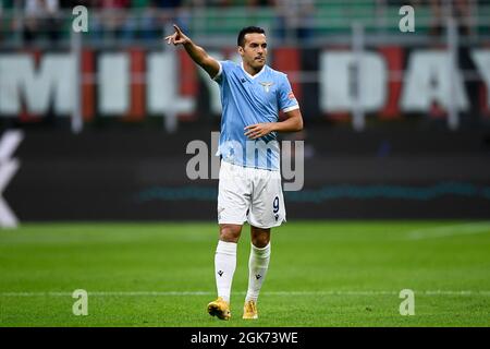 Milano, Italia. 12 settembre 2021. Pedro Eliezer Rodriguez Ledesma della SS Lazio gesti durante la serie Una partita di calcio tra AC Milano e SS Lazio. Credit: Nicolò campo/Alamy Live News Foto Stock