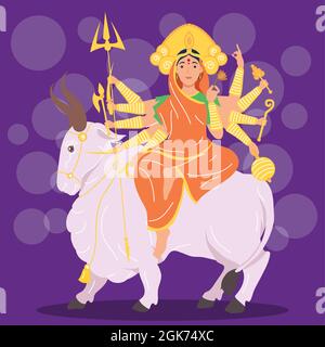 durga dea nella scena sacra della capra Illustrazione Vettoriale