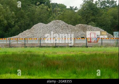 Harefield, Uxbridge, Regno Unito. 13 Settembre 2021. HS2 hanno preso possesso del lago Savay e della zona circostante a Harefield e stanno costruendo enormi fondamenta in cemento in esso. Il lago era popolare tra i pescatori locali di carpe e sono furiosi che non hanno più accesso ad esso e l'impatto che l'HS2 sta avendo sulla fauna locale. Credit: Maureen McLean/Alamy Live News Foto Stock