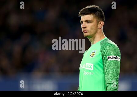 Everton, Regno Unito. 13 settembre 2021. Burnley Goalkeeper Nick Papa guarda avanti. Premier League Match, Everton contro Burnley al Goodison Park di Liverpool lunedì 13 settembre 2021. Questa immagine può essere utilizzata solo a scopo editoriale. Solo per uso editoriale, licenza richiesta per uso commerciale. Nessun uso in scommesse, giochi o un singolo club / campionato / giocatori pubblicazioni. pic di Chris Stading/Andrew Orchard sport fotografia/Alamy Live news credito: Andrew Orchard sport fotografia/Alamy Live News Foto Stock