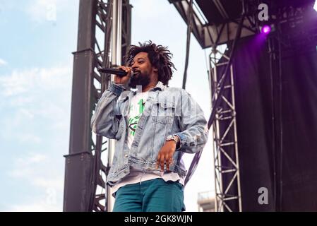 Chicago, Stati Uniti. 12 settembre 2021. CHICAGO, il - 12 SETTEMBRE: Danny Brown suona al Pitchfork 2021 Day 3 a Chicago, Illinois il 12 settembre 2021. (Foto di Annie Lesser/imageSPACE/Sipa USA) Credit: Sipa USA/Alamy Live News Foto Stock