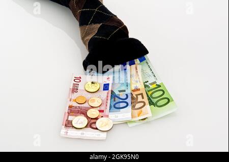 Calzino con euro, Europa Foto Stock