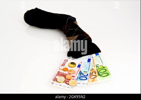 Calzino con euro, Europa Foto Stock